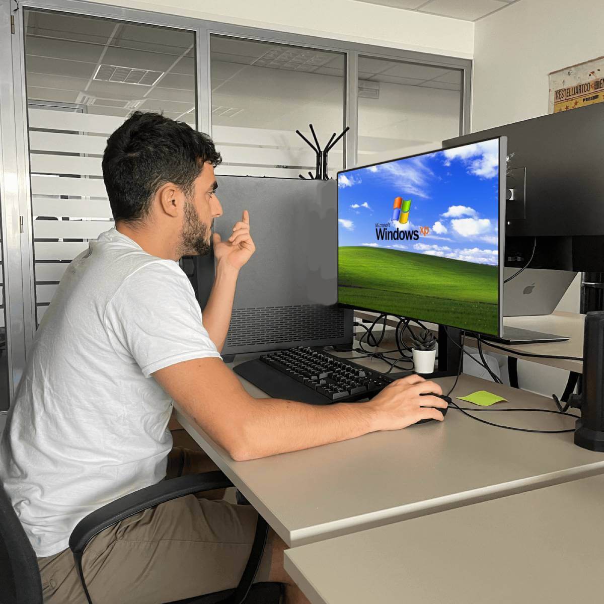 Iconico sfondo di un campo verde sotto un cielo azzurro